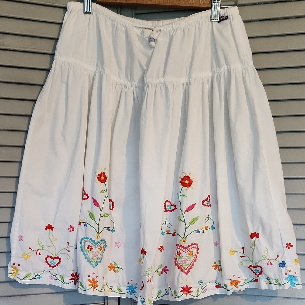 Oilily Embroidered Floral Cottagecore Boho Casual Festival Cotton Midi Skirt